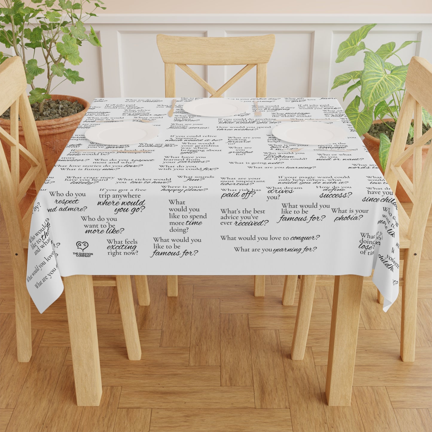 Conversation Starter Tablecloth — Printed Dinner Questions for Family & Guests