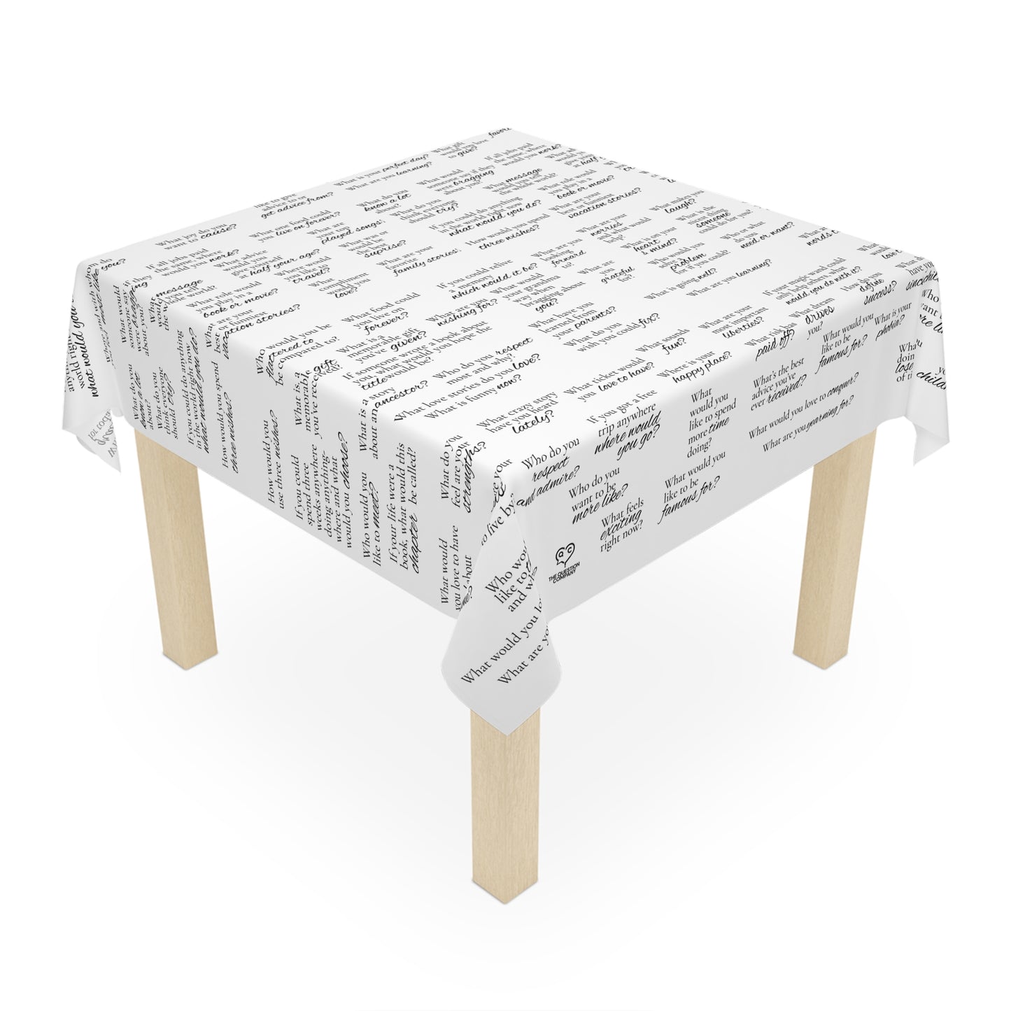 Conversation Starter Tablecloth — Printed Dinner Questions for Family & Guests