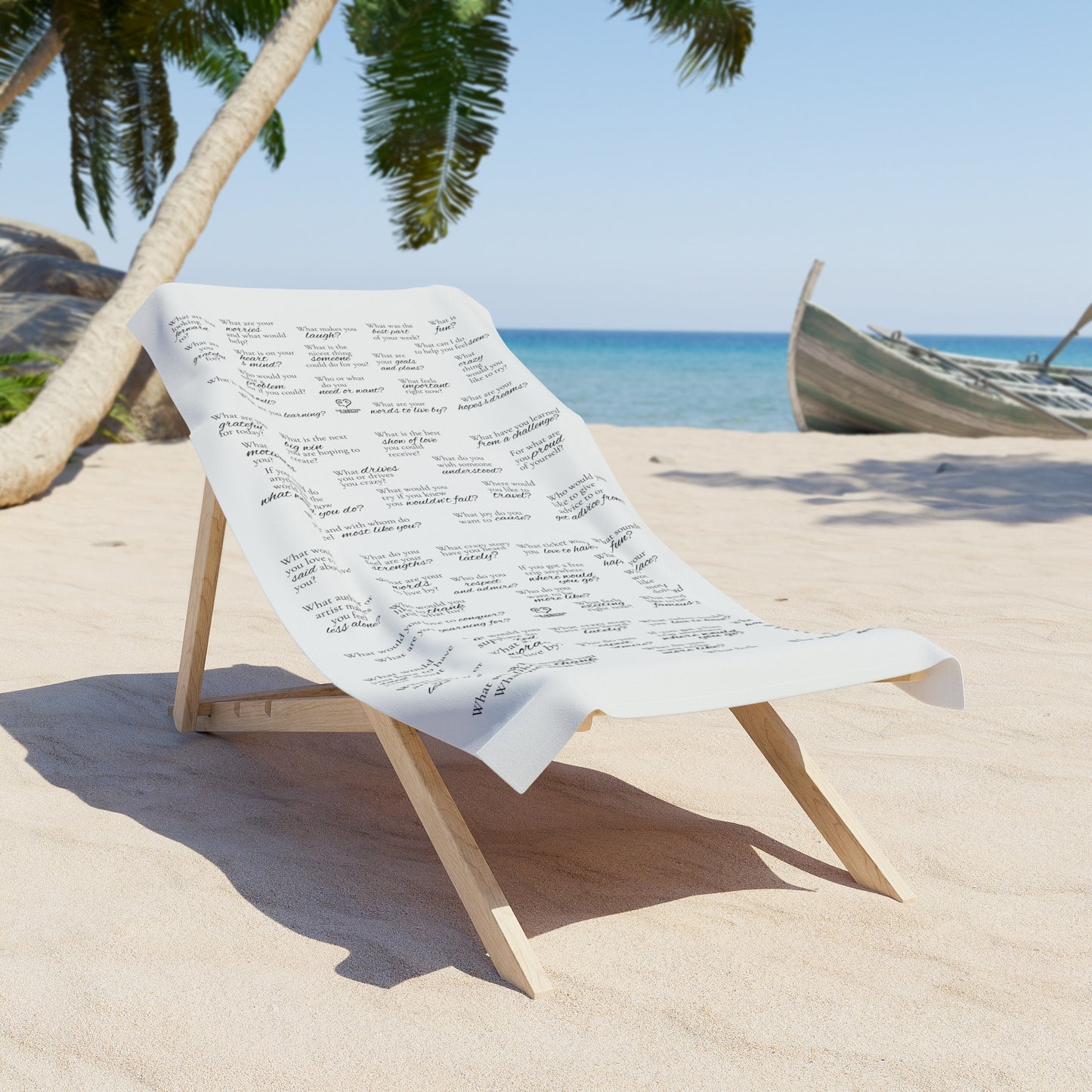 Beach Towel — Minimal Script Pattern Beach Towel with Handwritten Notes Design