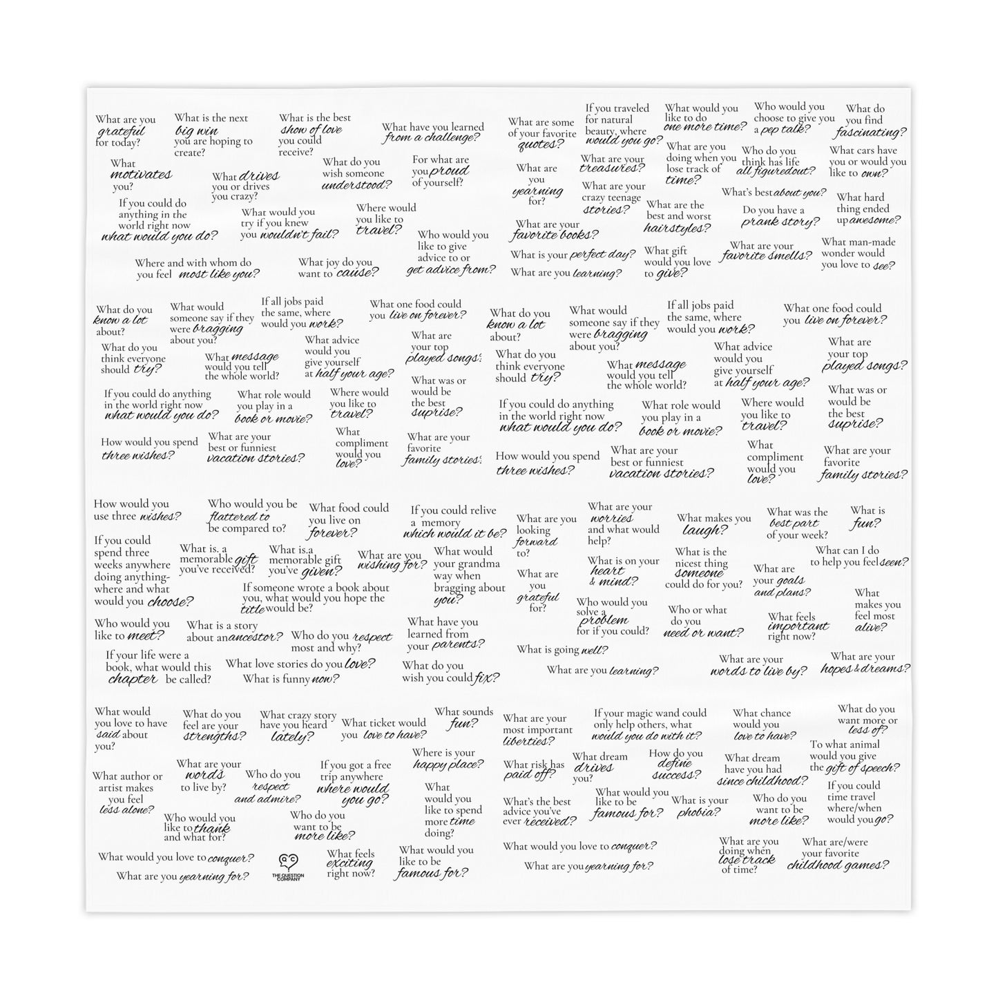 Conversation Starter Tablecloth — Printed Dinner Questions for Family & Guests
