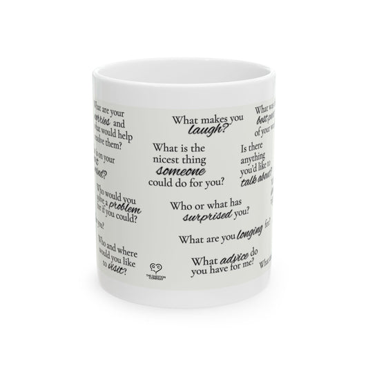 Conversation Starter Ceramic Mug — 11oz & 15oz Question Prompts for Coffee Table Chats