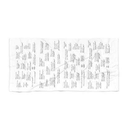 Beach Towel — Minimal Script Pattern Beach Towel with Handwritten Notes Design
