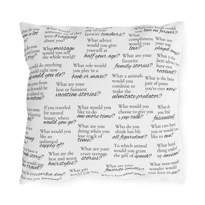 Conversation Starters Outdoor Pillow version 2 — Family Memory & Question Prompts Pattern