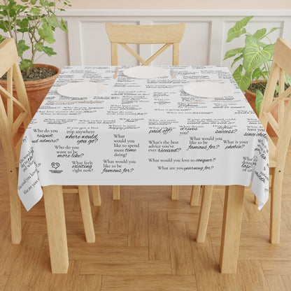 Conversation Starter Tablecloth — Printed Dinner Questions for Family & Guests