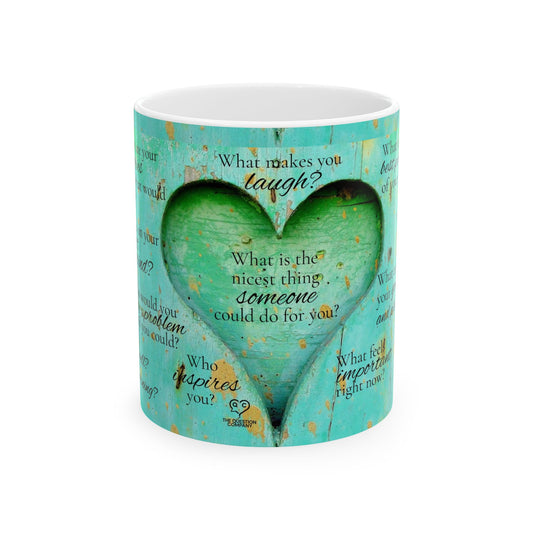 Get Close Stay Close Farmhouse Love Mug — Teal Reflection with Thoughtful Questions (11oz, 15oz)
